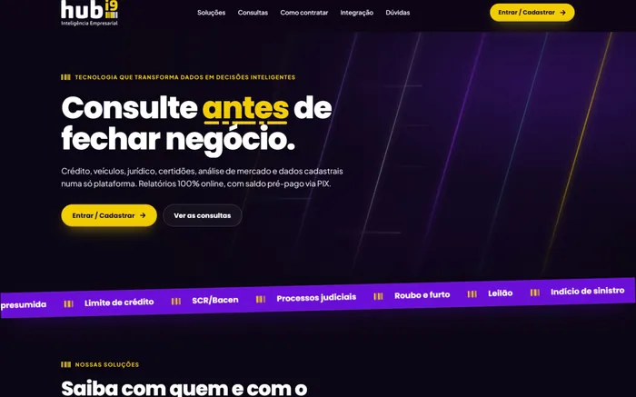Página inicial da plataforma Hubi9